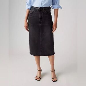 Levi’s High Rise Midi Raw Hem Denim Slit Skirt Sz 4